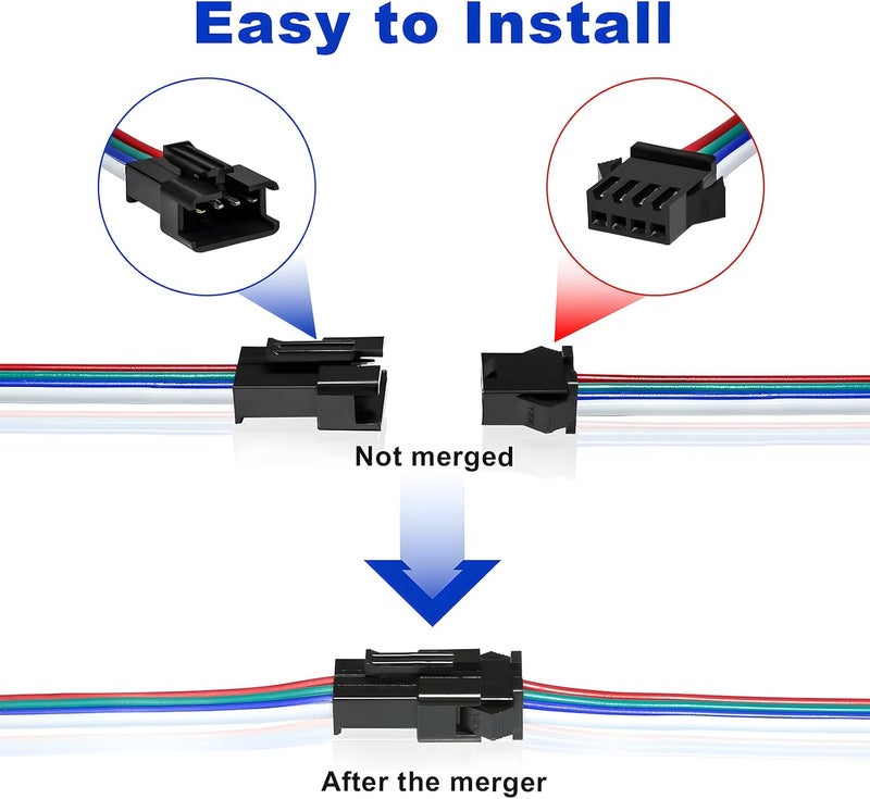 VISDOLL 30 Pairs JST SM 4 Pin Connectors Female/Male 20AWG Wire 15cm Cable LED Strip Connector for LED Strip RGB 5050 3528 WS2801 APA02 WS2813 WS2815 WS2801 - Image 3
